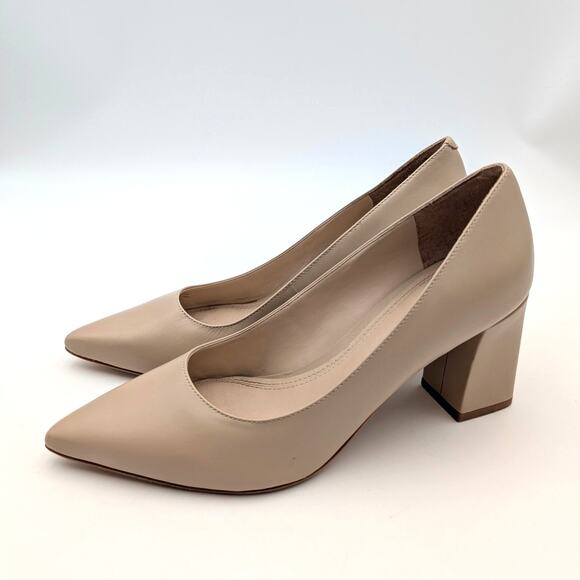 Marc Fisher Zala Block Heel Pump Women's Lite Latte Leather Size US7.5M EU38 - Picture 1 of 12